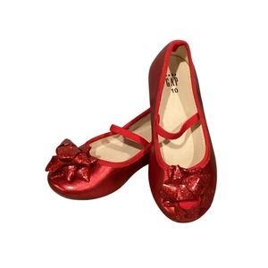 Baby Gap Red Ballet Flats‎ Holiday Glitter Bow Shoes Girls Size 10